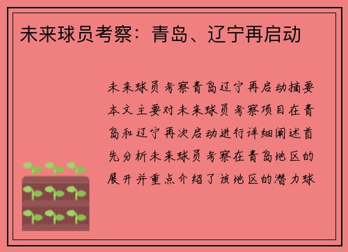 未来球员考察：青岛、辽宁再启动